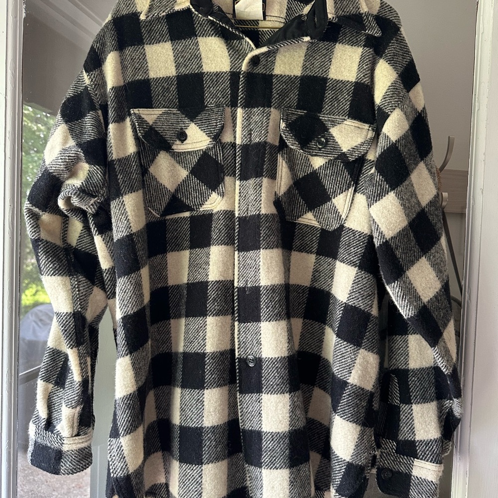 Vintage Black and White Checkered Men's Wool Shirt